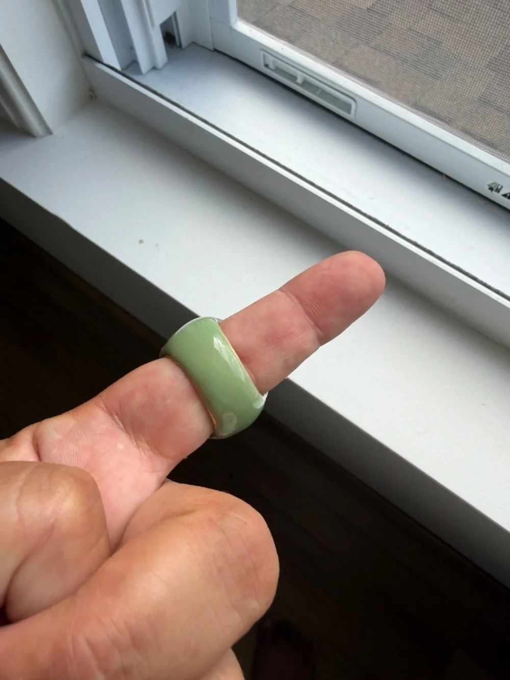 Green Resin Over Silver Skull Ring